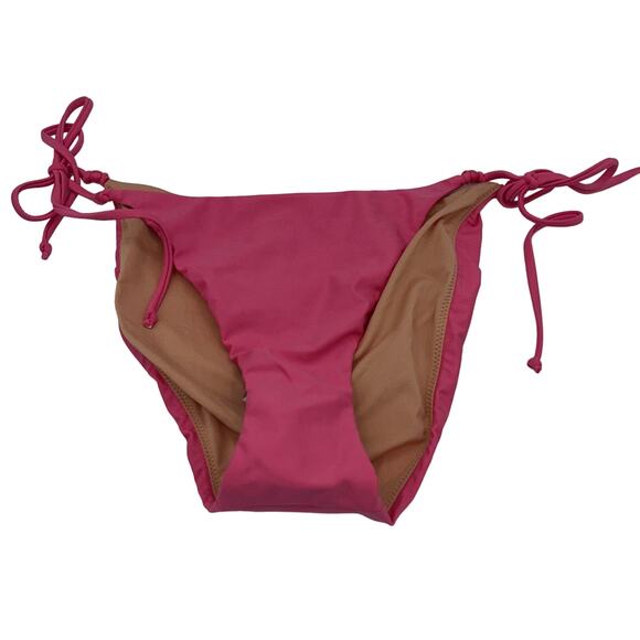 New J. Crew Pink Cheeky Beaded Side Tie Bikini Swim Bathing Suit Bottom Small - Picture 2 of 8